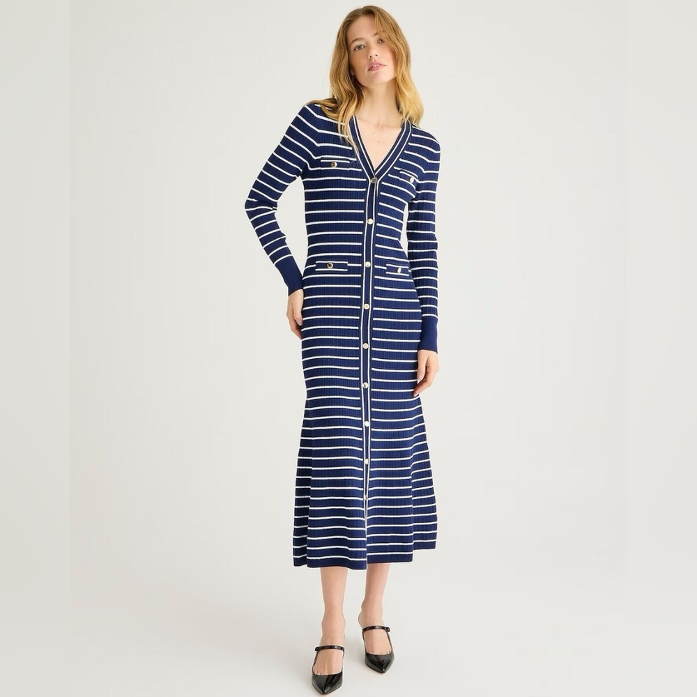 J. Crew Navy Blue Striped Button Up Sweater Dress Women's Plus Size 3X - Picture 2 of 10